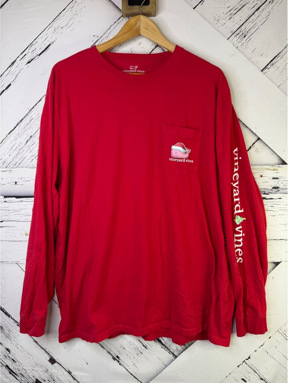 Vineyard Vines Y2K Preppy Santa Whale Long-Sleeve Cotton Pocket Tee Adult 2X